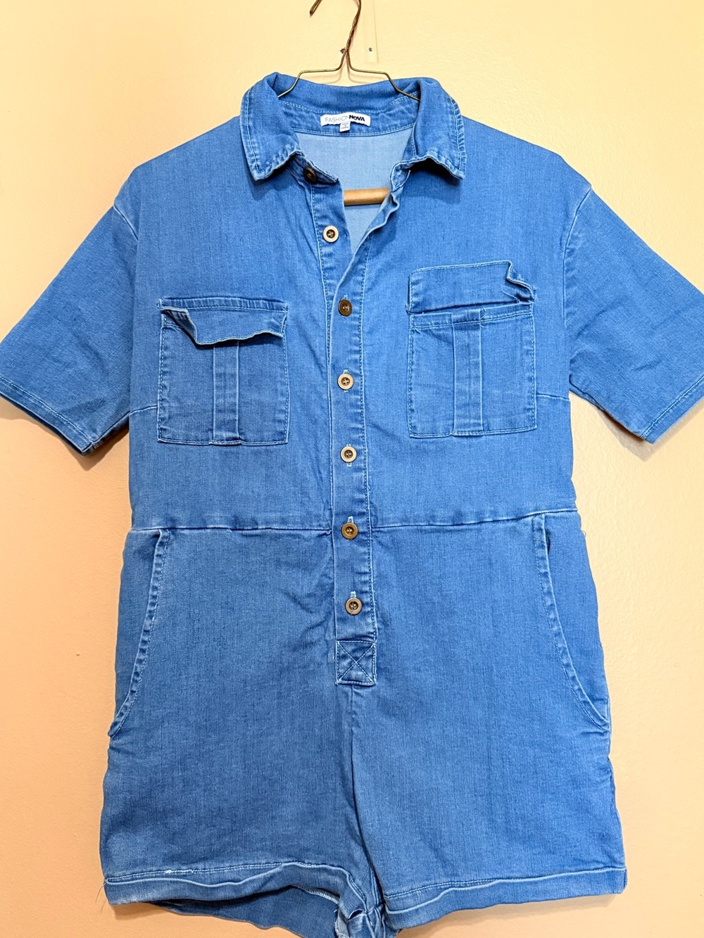 Fashion Nova Light Blue Denim Short Sleeve Romper
